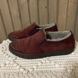 FRYE Gemma Burgundy Suede Slip-On Shearling Lined Loafers Shoes  Women’s